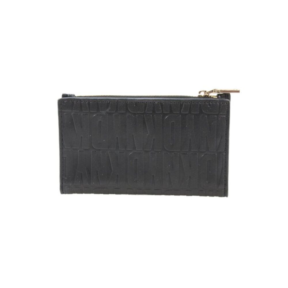 DKNY Womens Embossed Monogram Zippered Wallet Black